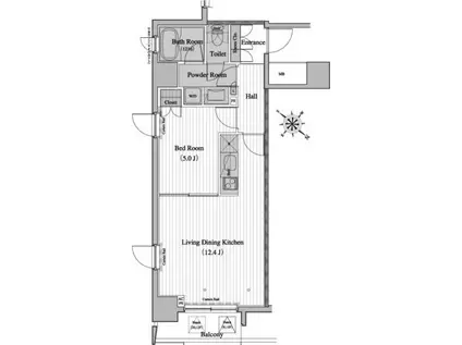 レジディア月島II(1LDK/12階)の間取り写真