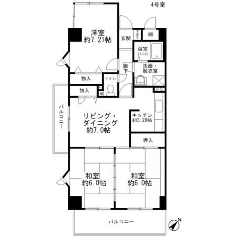 中本ビル(3LDK/2階)の間取り写真
