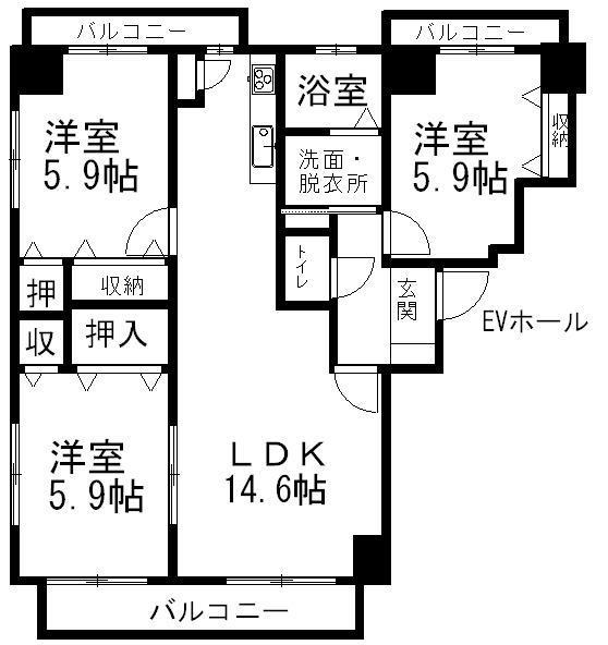 ゴードン(3LDK/5階)の間取り写真