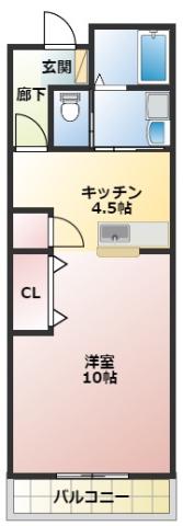 ベルアンジュール(1DK/2階)の間取り写真