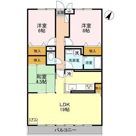 グランドヒルズ(3LDK/2階)の間取り写真