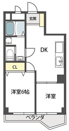 ヴィラ真田山(2DK/5階)の間取り写真
