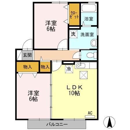 レーベンハイムIII A棟(2LDK/1階)の間取り写真