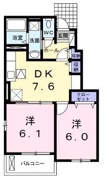 ルン グランデ B(2DK/1階)の間取り写真