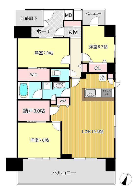 イニシア大宮宮原コンフォートリッジ(3SLDK/7階)の間取り写真