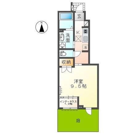グランディール南川(1K/1階)の間取り写真