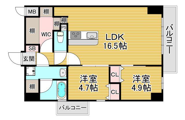 エルベコート梅田ウエスト(2LDK/8階)の間取り写真