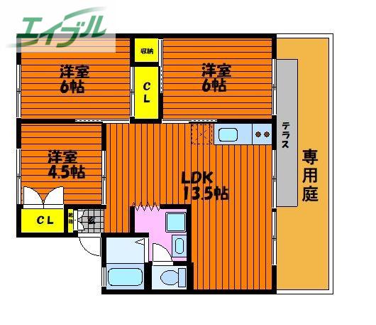 エステート竹内(3LDK/1階)の間取り写真