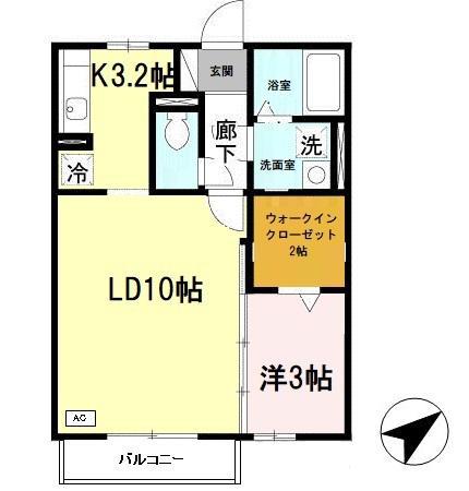 エクセル英賀保八十八 A棟(1LDK/2階)の間取り写真