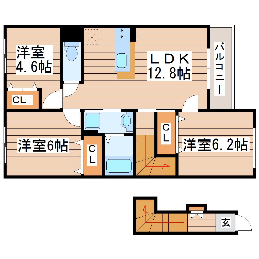 ピースヴィラ けやき(3LDK/2階)の間取り写真