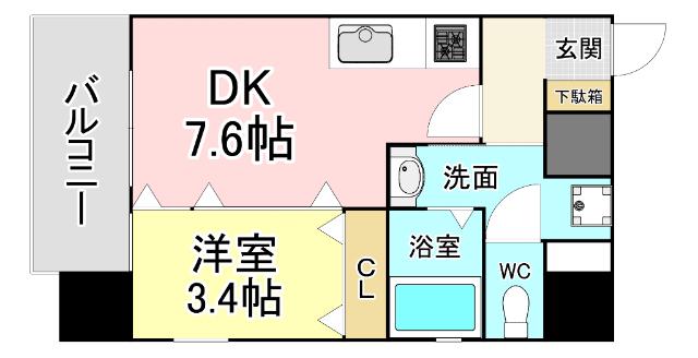 レクオス朋(1DK/9階)の間取り写真