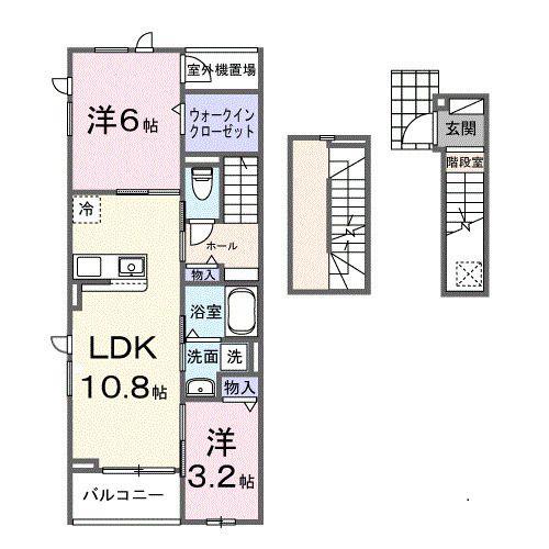 エレガント(2LDK/3階)の間取り写真