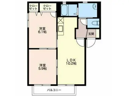 フローラルパークコートB棟(2LDK/2階)の間取り写真