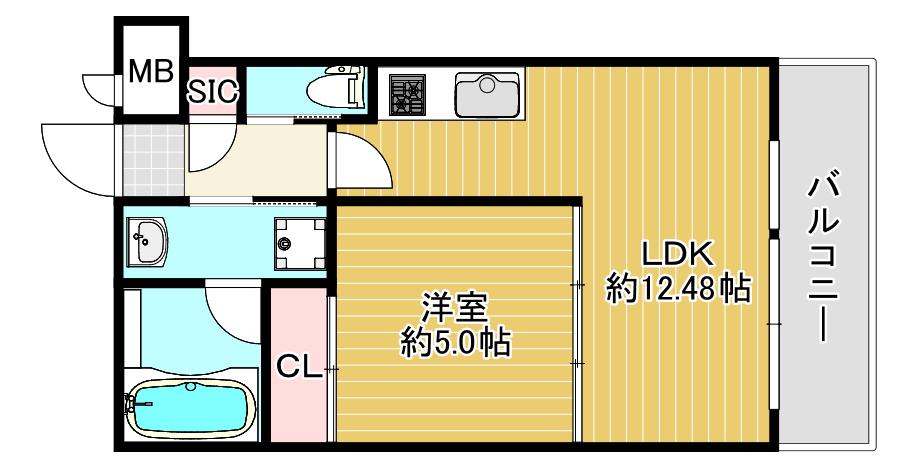 プレジオ弁天町(1LDK/5階)の間取り写真