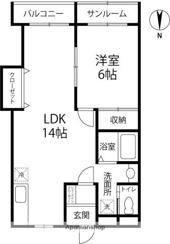 サザンハイツ(1LDK/1階)の間取り写真