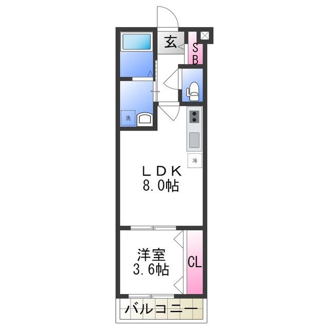 GARDENIA東住吉(1LDK/3階)の間取り写真