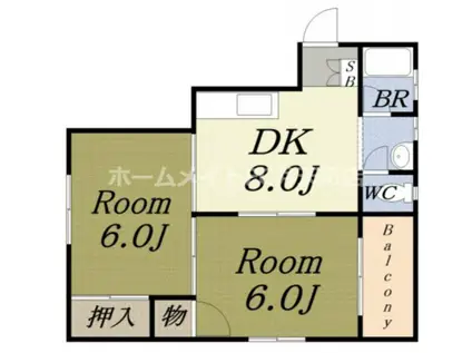 西尾マンション(2DK/4階)の間取り写真