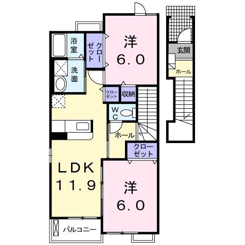 ボ-ベル(2LDK/2階)の間取り写真