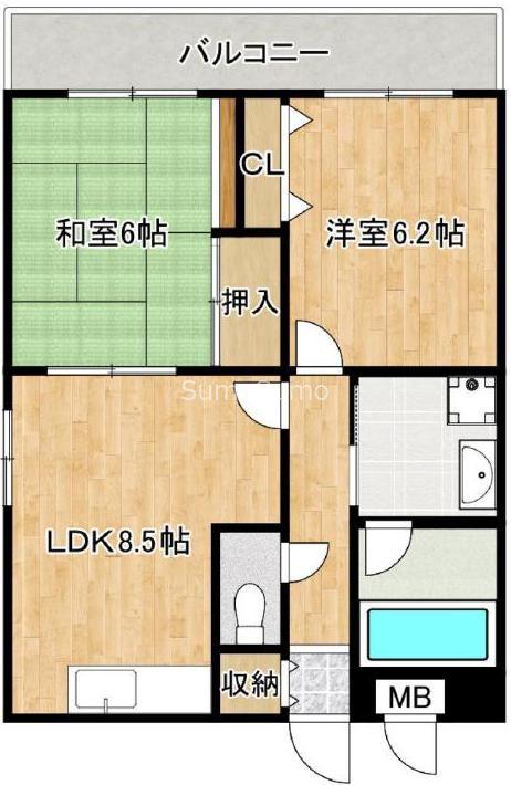 イルプリモ桜川(2LDK/10階)の間取り写真