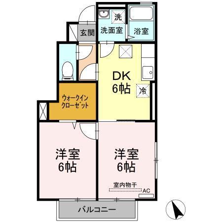 メゾンクオーレD(2DK/1階)の間取り写真