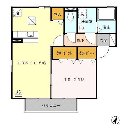 ルピナあいの(1LDK/1階)の間取り写真