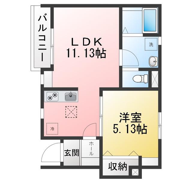 リーブルファイン西川手(1LDK/1階)の間取り写真