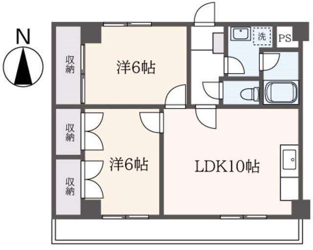 ヴィーブル向ヶ丘(2LDK/3階)の間取り写真