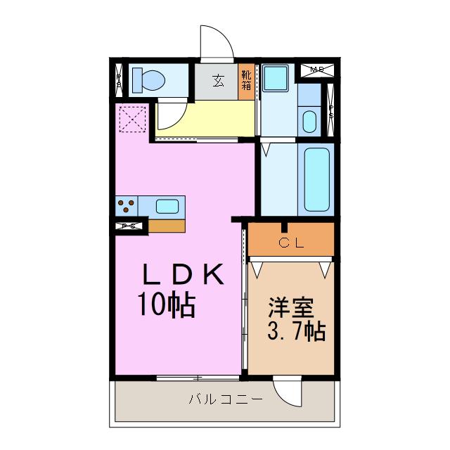 クリア トゥレス B棟(1LDK/2階)の間取り写真