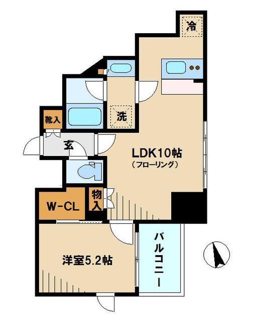 ザ・パークハビオ品川戸越(1LDK/13階)の間取り写真