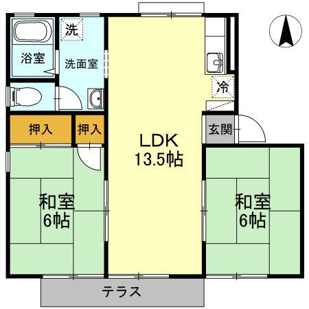 ベルシアH I棟(2LDK/1階)の間取り写真