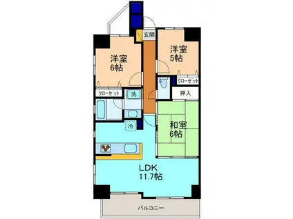 ダイアパレス駅西中央(3LDK/11階)の間取り写真