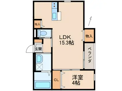 クラウンハイツ木広町B棟(1LDK/3階)の間取り写真