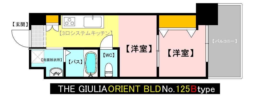 THE GIULIA ORIENT BLD NO.125(1DK/19階)の間取り写真