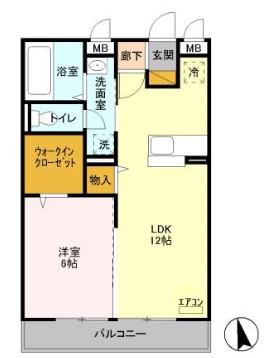 サニーウエル(1LDK/3階)の間取り写真