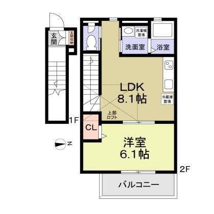 DEUX PARTE(1LDK/2階)の間取り写真