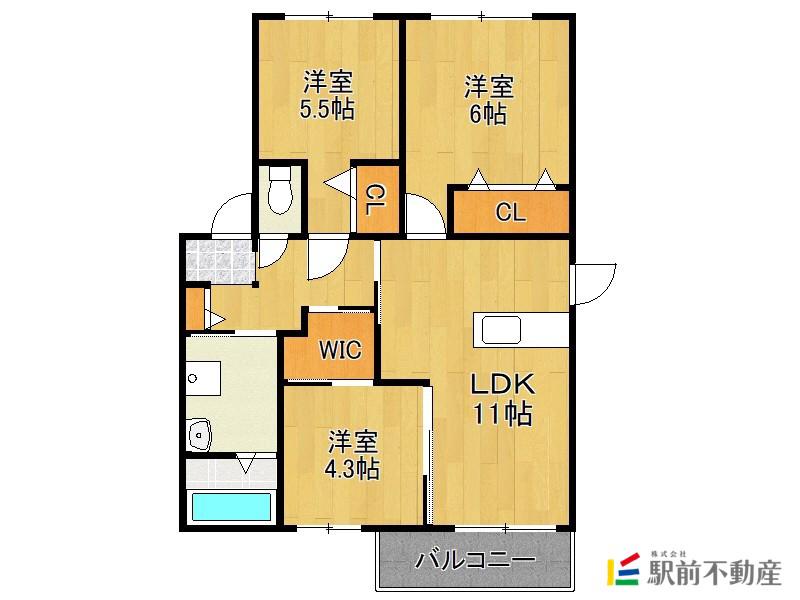 アンビションA(3LDK/2階)の間取り写真