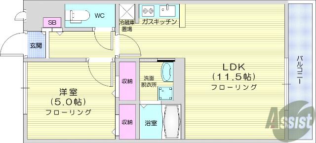 カナディアンコート南吉成B(1LDK/2階)の間取り写真
