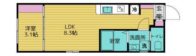 リシュブール池上(1LDK/4階)の間取り写真