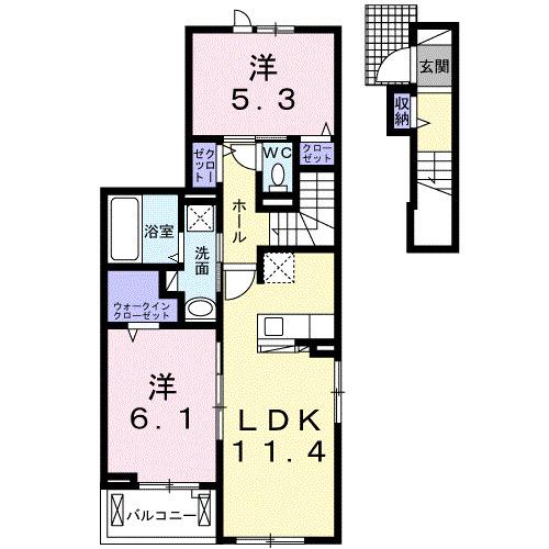 レジオンス阪杉(2LDK/2階)の間取り写真