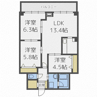 円山パークハイツ(3LDK/7階)の間取り写真