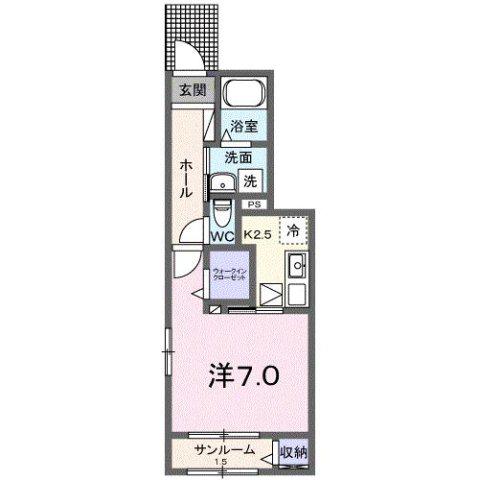 アンソレイエ.RIO B 1KHSW(1K/1階)の間取り写真