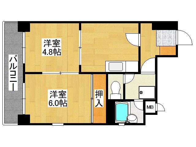 GREEN VIEW姪浜(2DK/6階)の間取り写真