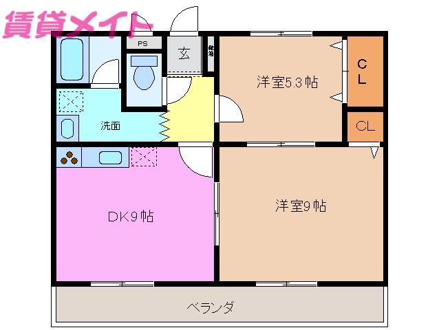 KS COURT(2DK/1階)の間取り写真