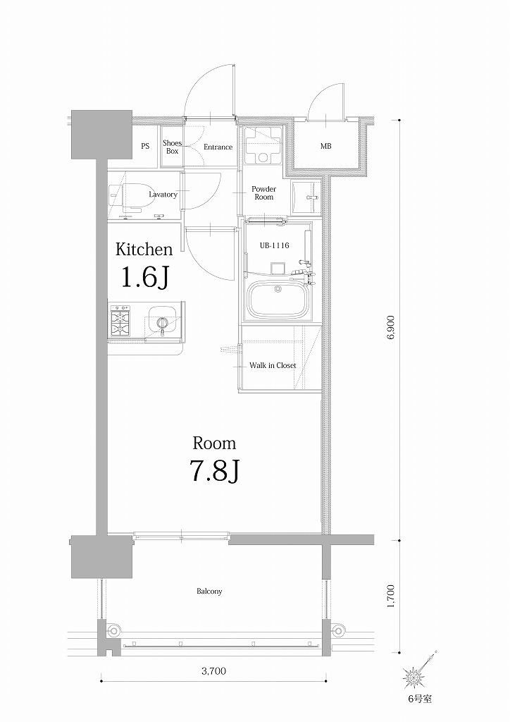 エンクレスト博多駅南BASE(1K/14階)の間取り写真