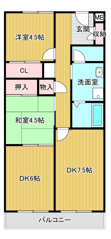 パックス楠(3DK/1階)の間取り写真