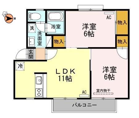 ファミール田宮(2LDK/1階)の間取り写真