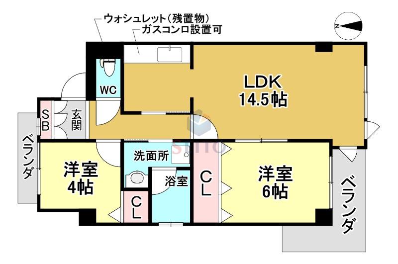 コルナス西館(2LDK/4階)の間取り写真