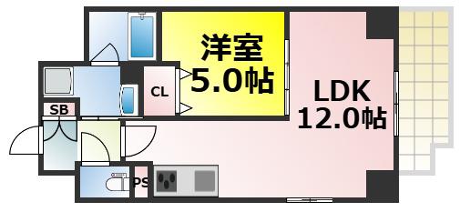 ノーブルスクエア新町(1LDK/8階)の間取り写真