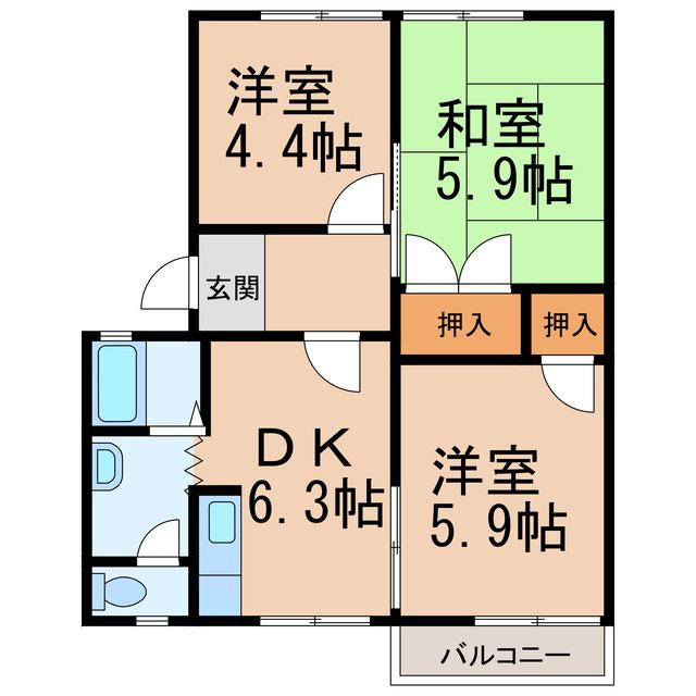 ディアス北村(3DK/2階)の間取り写真
