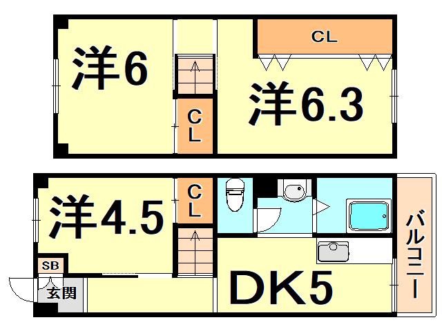 鶴甲コーポ33号棟(3DK/3階)の間取り写真